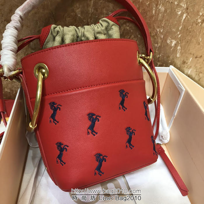 Chloe克洛伊 2018秋季系列 紅色圖騰貼繡 定制款限量小馬刺繡 Roy水桶包 唐嫣同款  ypk1006